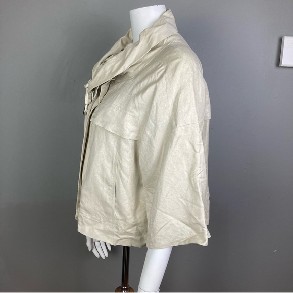 Sandro linen jacket size large neutral boxy spring nautical minimal relaxed crop - Picture 3 of 9